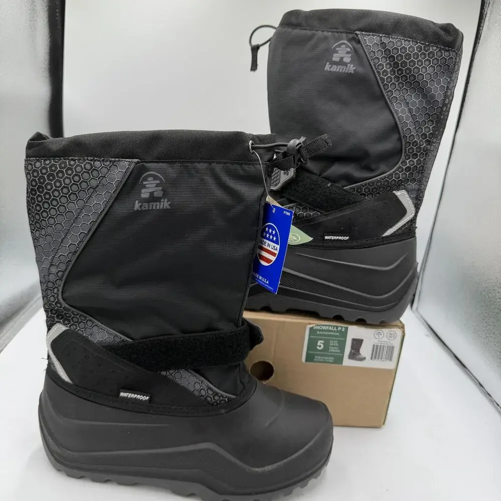 Kamik Snowfall P 2 Kid's US 5 Snow Boots Black Charcoal Winter Waterproof USA